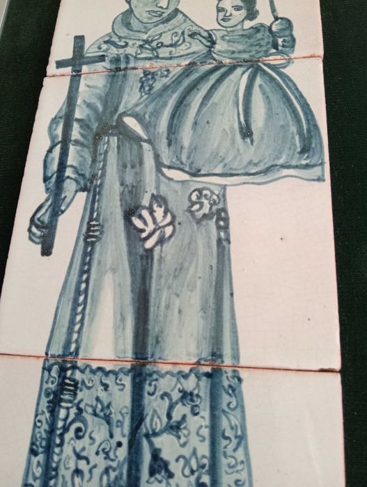Vintage Painel 3 Azulejos Santo Antonio Assinado
