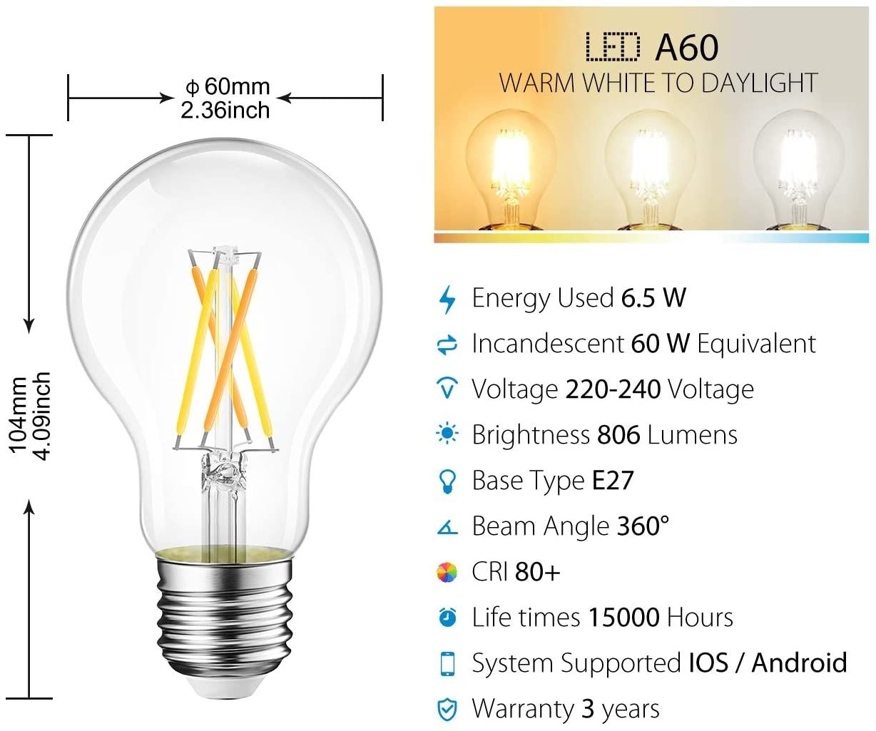 Novas! Pack duo lâmpadas Bluetooth E27 Filamento LED