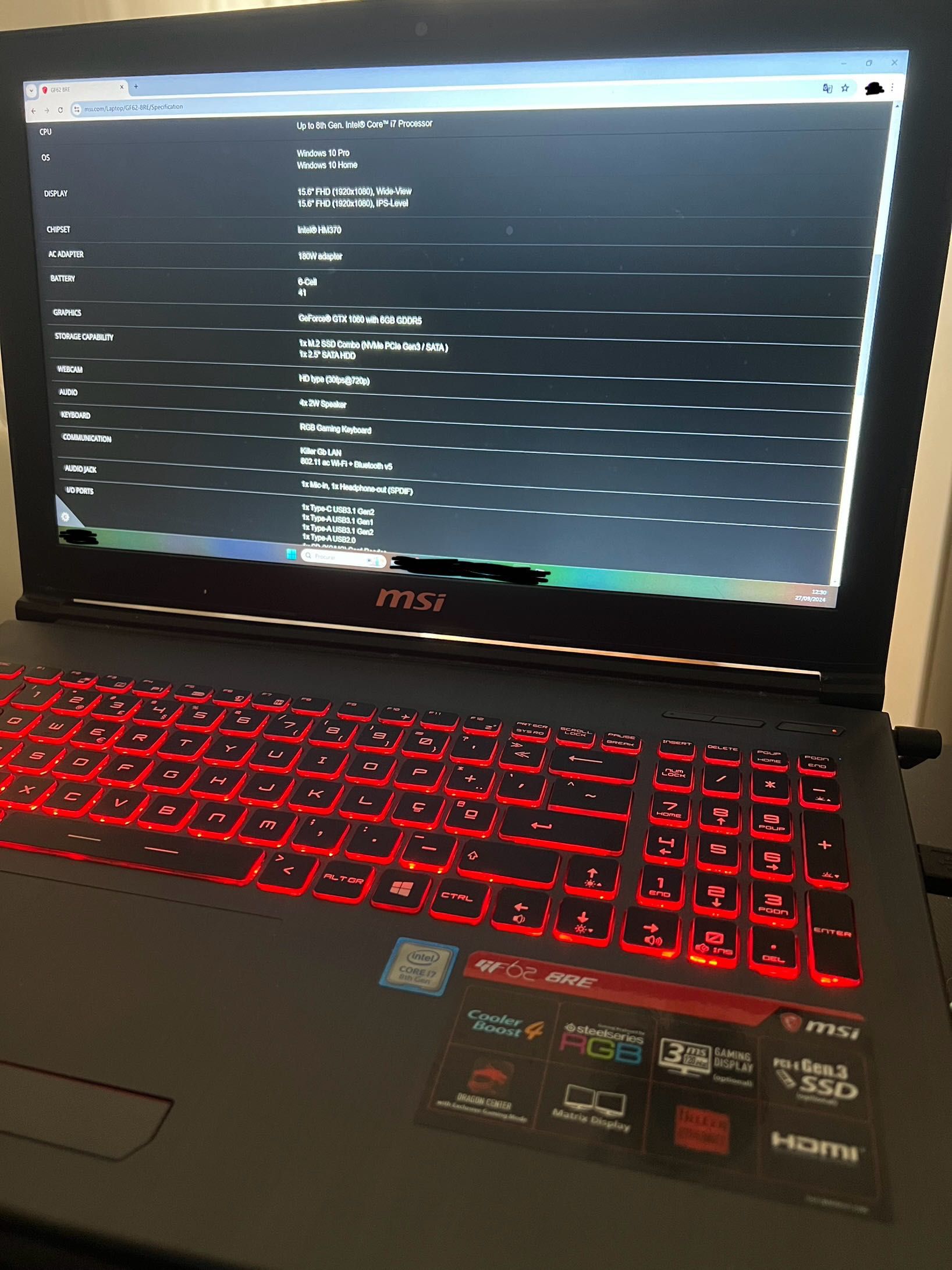 Portatil Gaming MSI GF62 8RE para uso profissional e Jogos