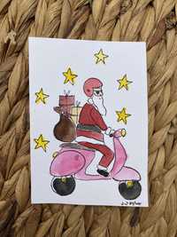 Kartka świąteczna mikołaj skuter boże narodzenie prezent