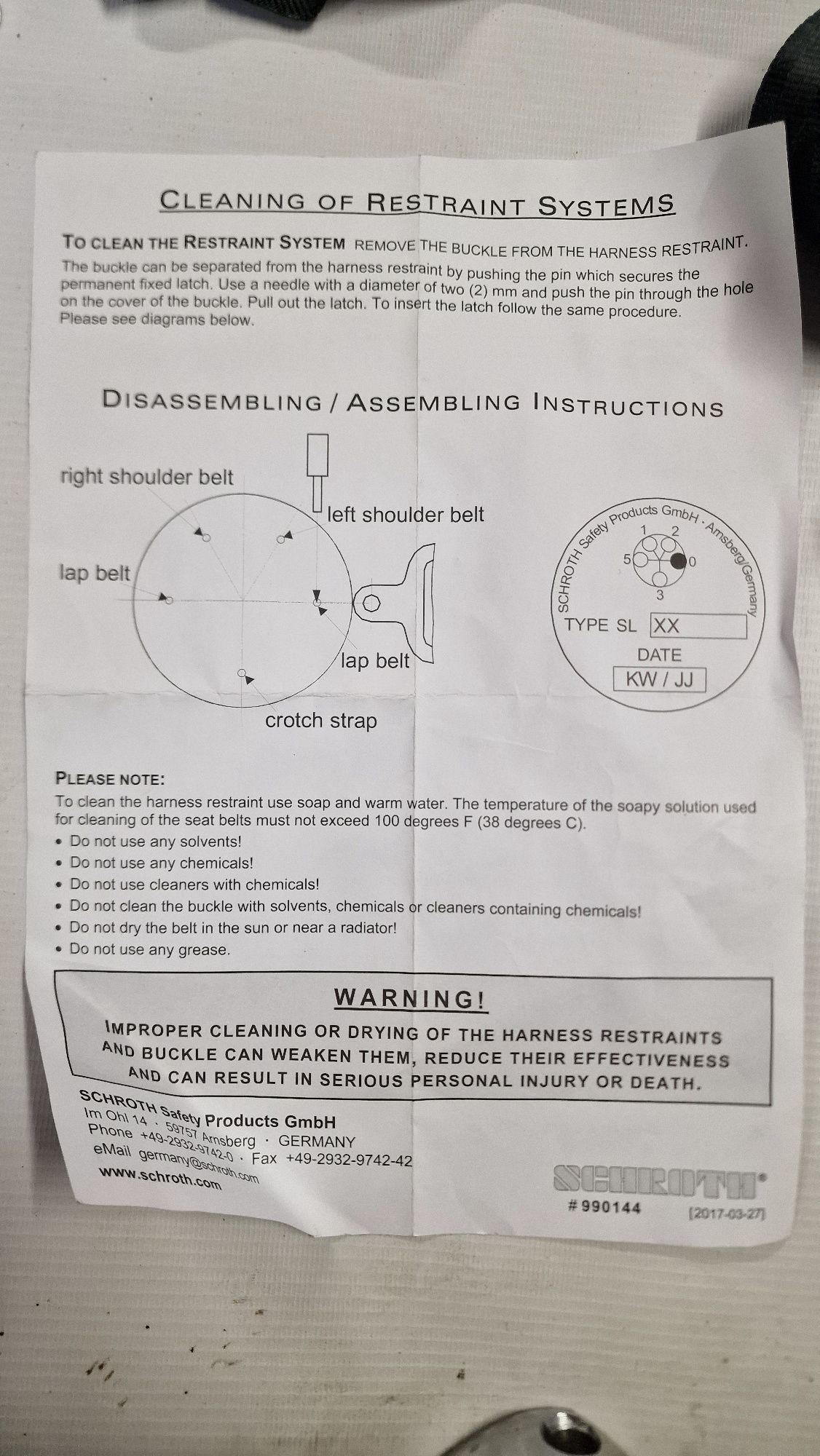 Uprząż SCHROTH pasy asekuracyjnie Nowe