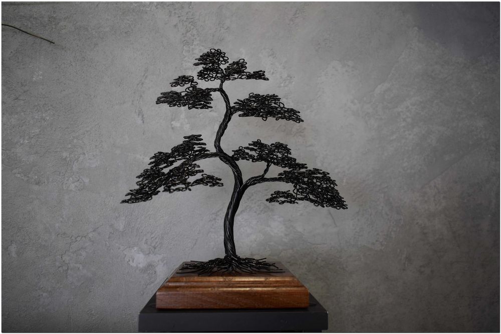 Czarne drzewko bonsai wykonane z drutu , rękodzieło prezent dla mamy