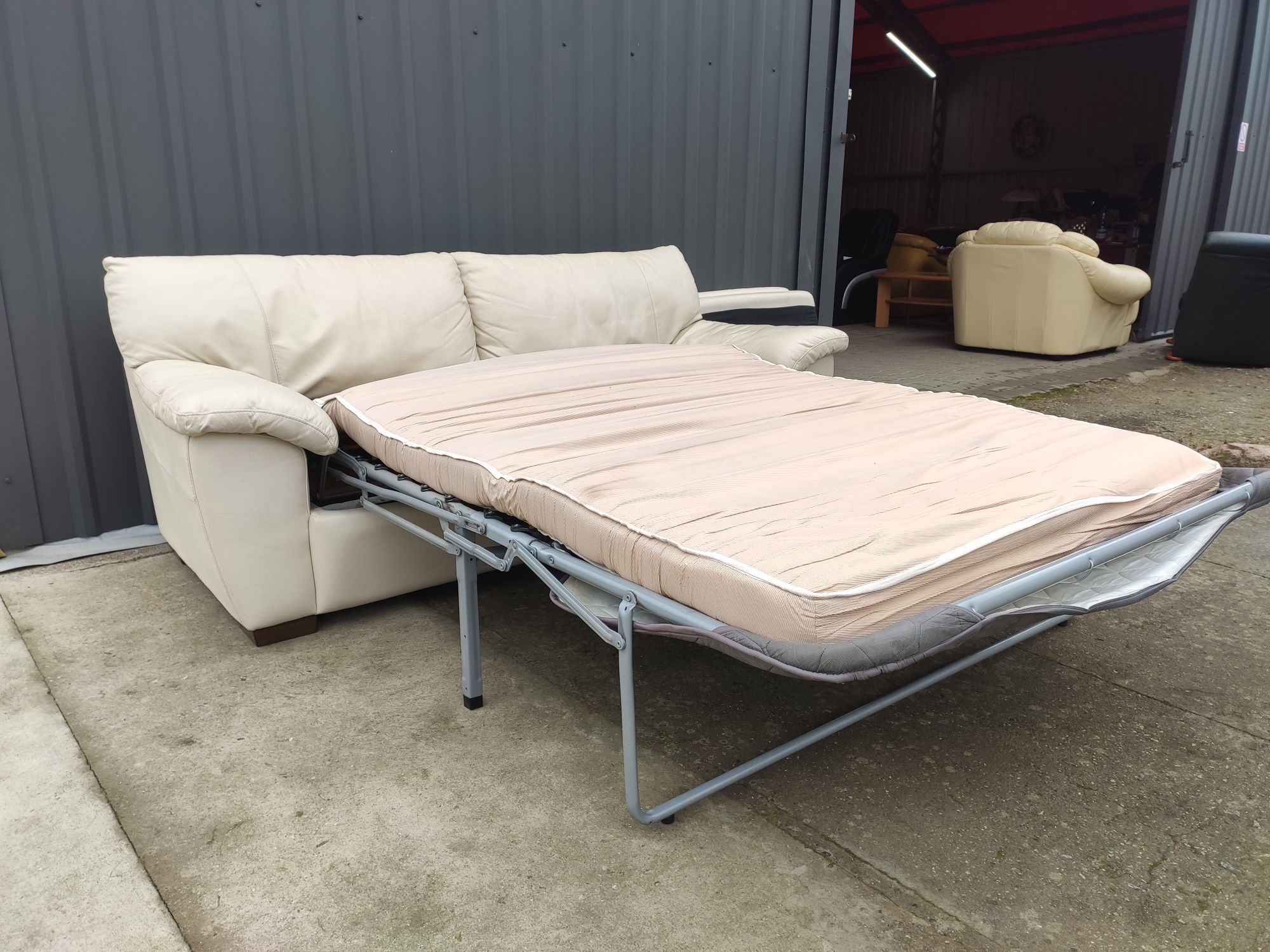 Sofa skórzana 3-osobowa z funkcją spania- skóra naturalna! Okazja