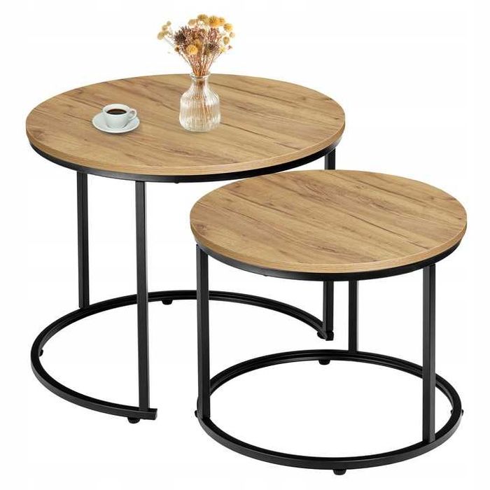 NOWY Zestaw Stolików 2w1 Okrągły Stolik KAWOWY Rozkładany LOFT Craft