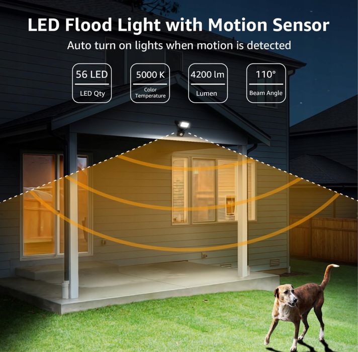 LEPRO 50W LED Strahler Z Czujnikiem Ruchu Zewnętrzny 4200LM IP54
