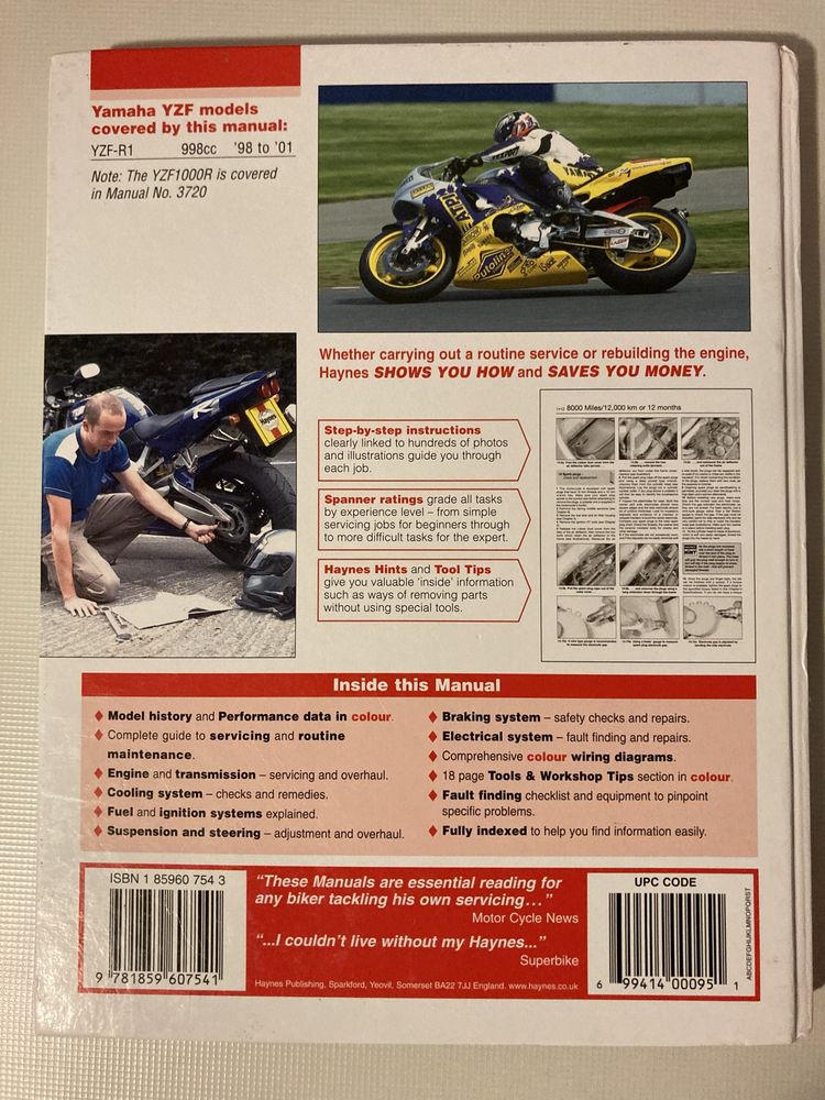 Haynes Yamaha YZF R1, 1998_2001 książka instrukcja