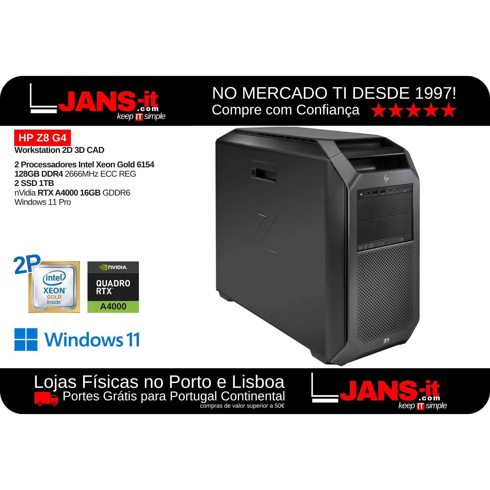 Workstation HP Z8 G4 RTX 4080 - 2x Xeon Gold 6154/256GB RAM/2xSSD 1 TB