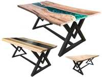 Stół AGAT żywica drewno metal krzesła do jadalni salonu i ogrodu