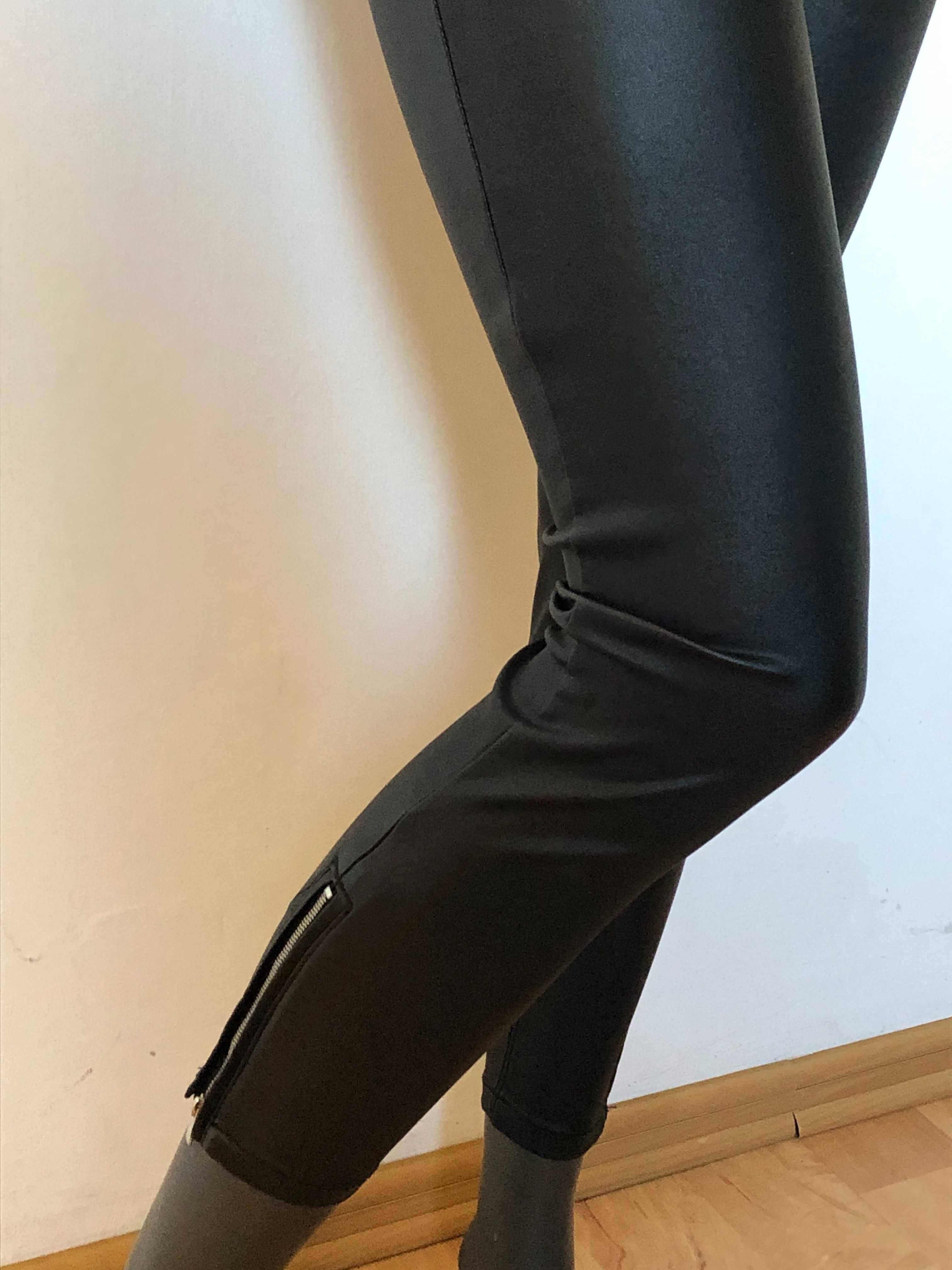 NOWE BERSHKA spodnie skóra skajka biker woskowane 40 L rock