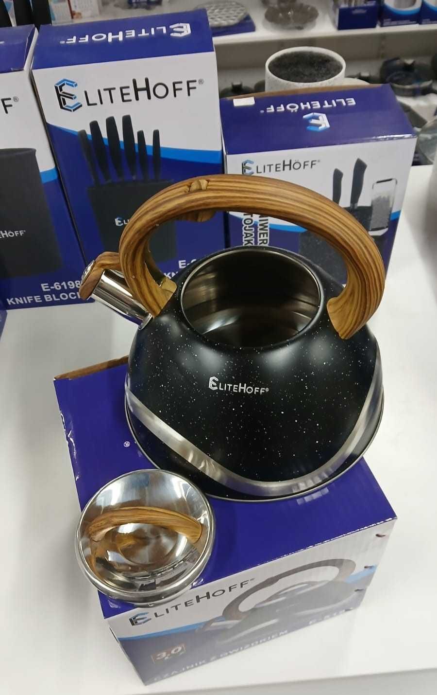 Czajnik z gwizdkiem 3L czarny marmurek Elitehoff 5164