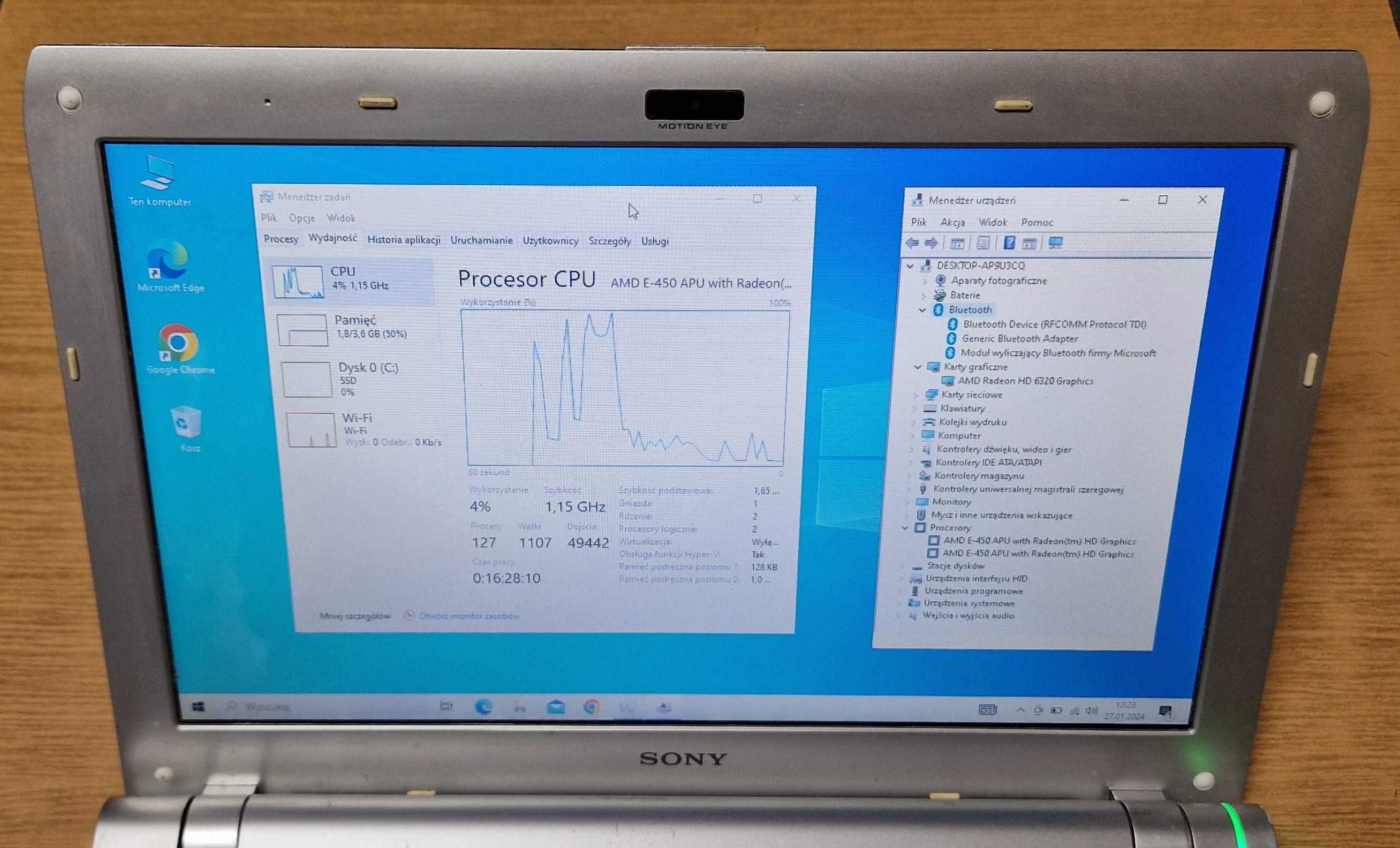 Laptop Sony dysk ssd kamera hdmi