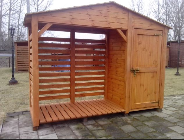 Drewutnia 2 x 1,1m + narzędziówka 1,14 x 1,1m z dachem na boki
