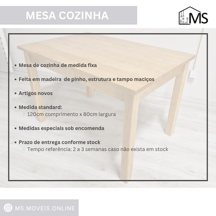 Mesa de Cozinha em Pinho - NOVA Várias medidas disponíveis