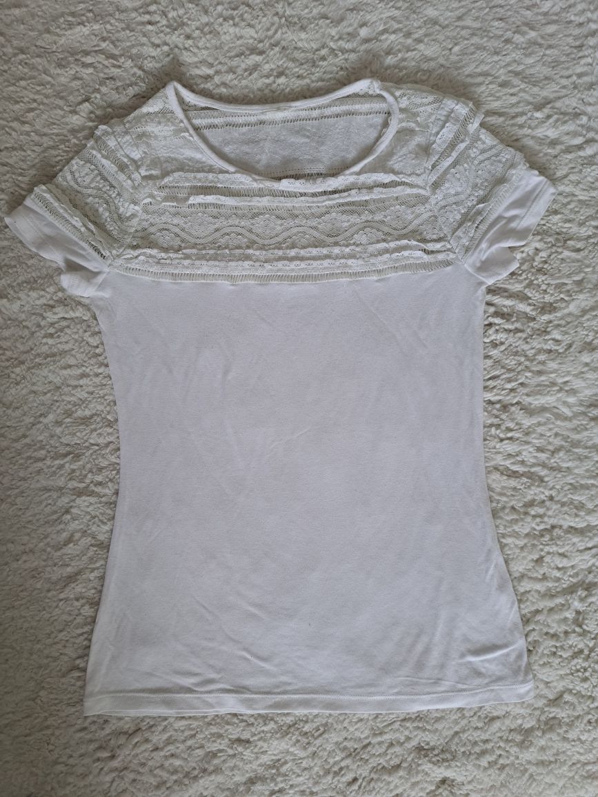 Bluzka/T-Shirt  biały z korąką rozmiar XS H&M