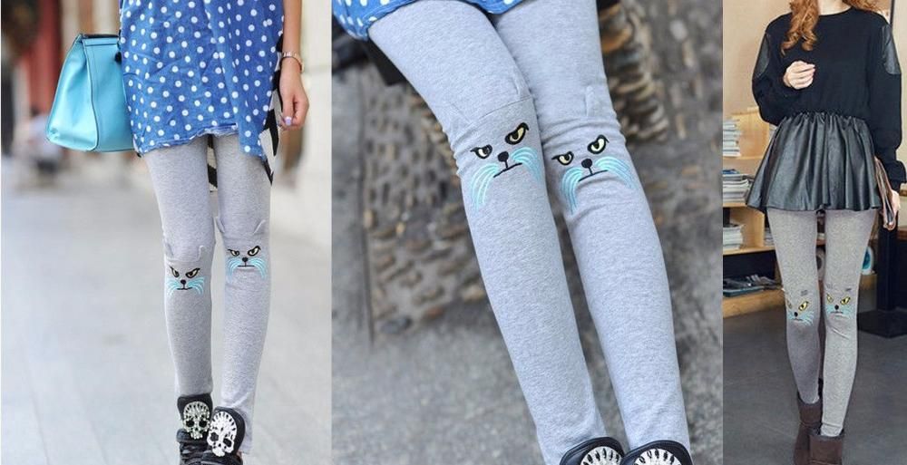 Leggings cinzentas com gatos, NOVAS, oferta de portes