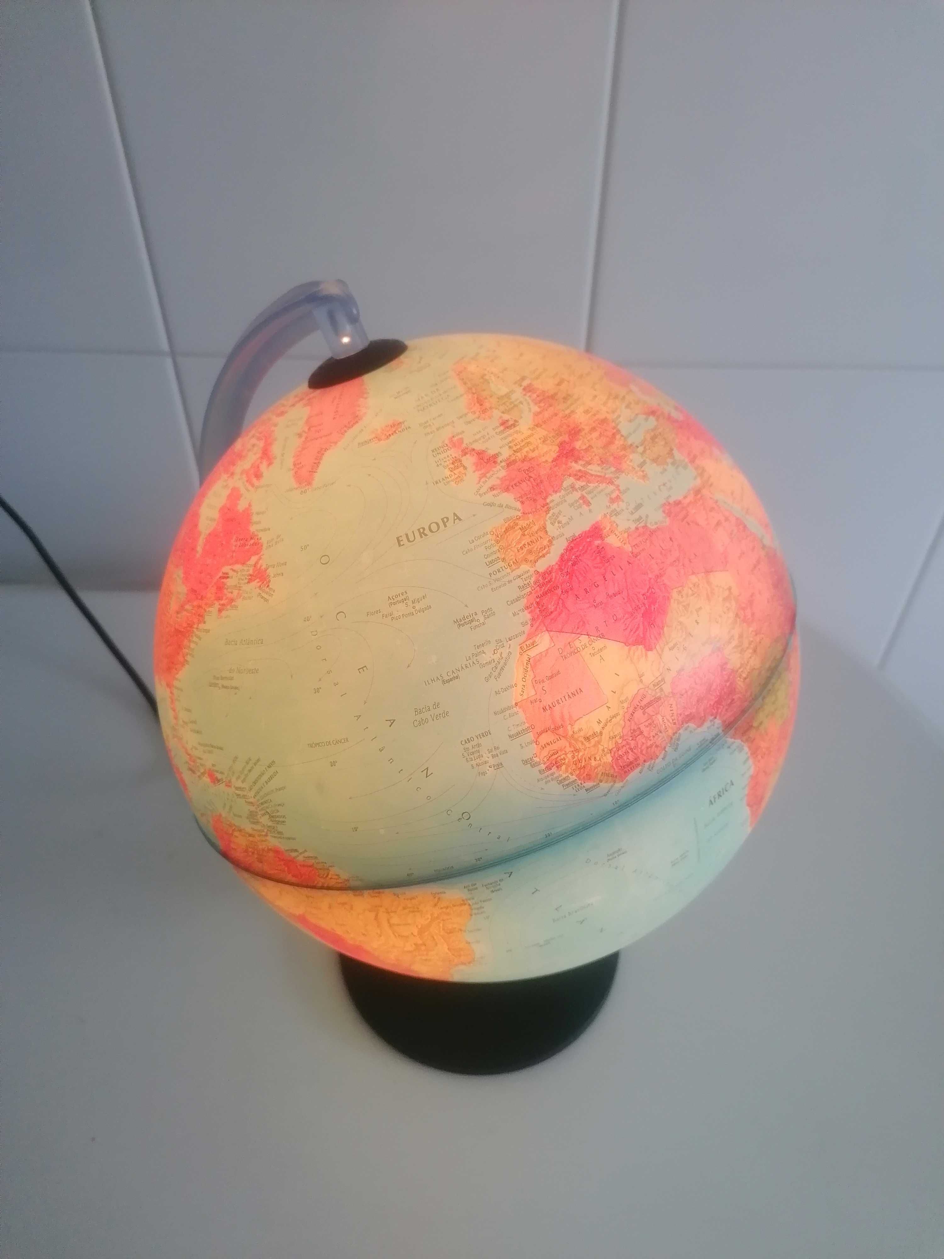 Globo Terrestre com Luz Candeeiro Mapa Mundo Iluminado
