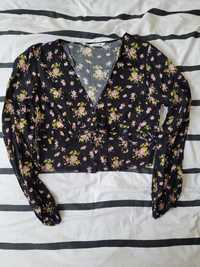 Czarna koszula w kwiaty crop top Zara