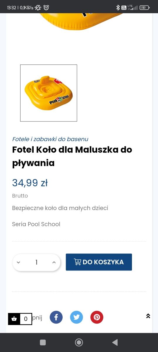 Fotel kółko do pływania dla najmniejszych NOWE