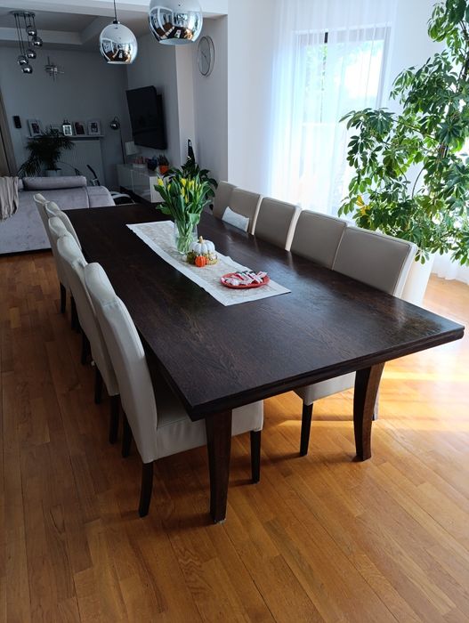 Drewniany duży stół do salonu 10 krzeseł 110x400 cm