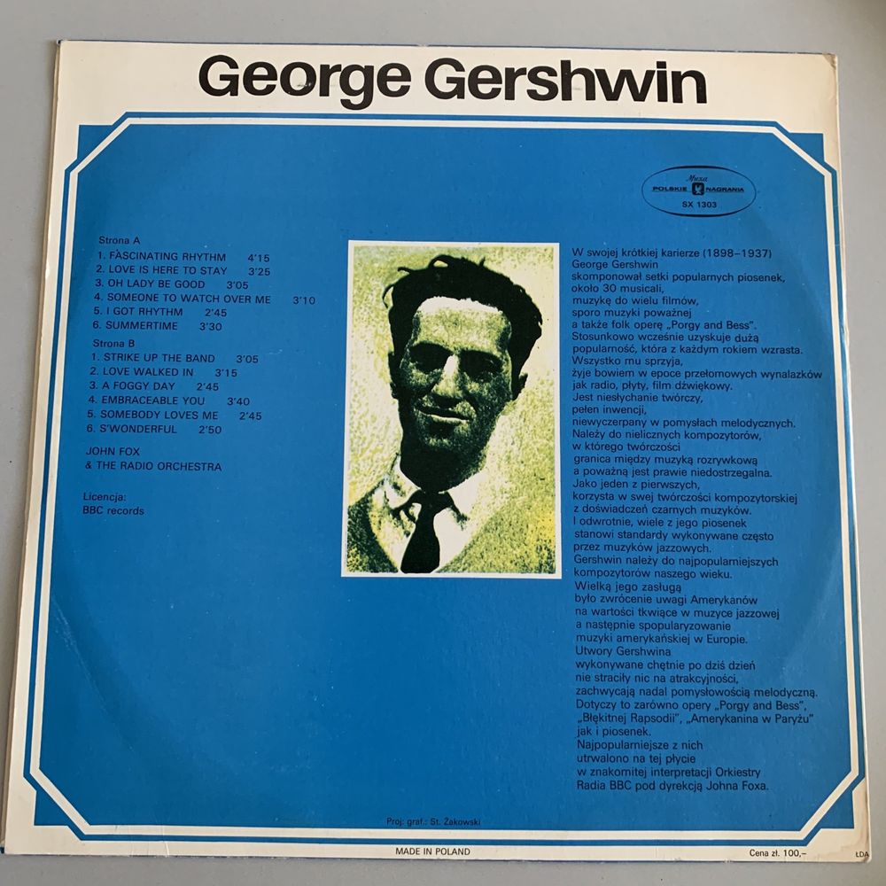 George Gershwin & John Fox The Radio Orchestra LP winyl