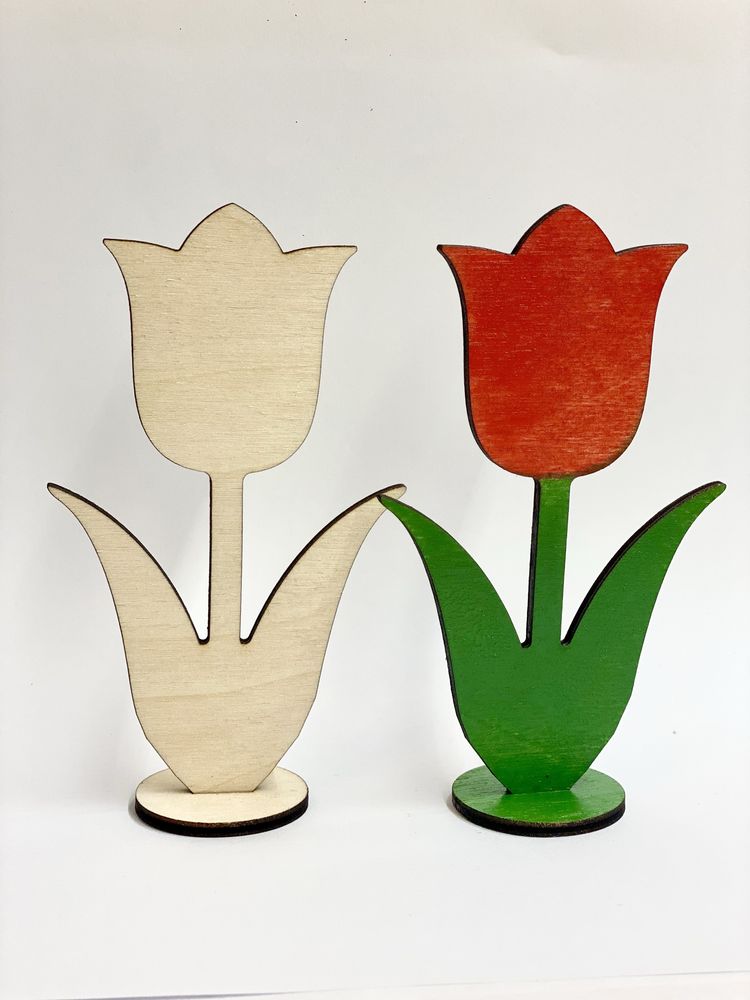 Pomalowany Drewniany DUŻY TULIPAN 12x7 cm drewno figurka super jakość