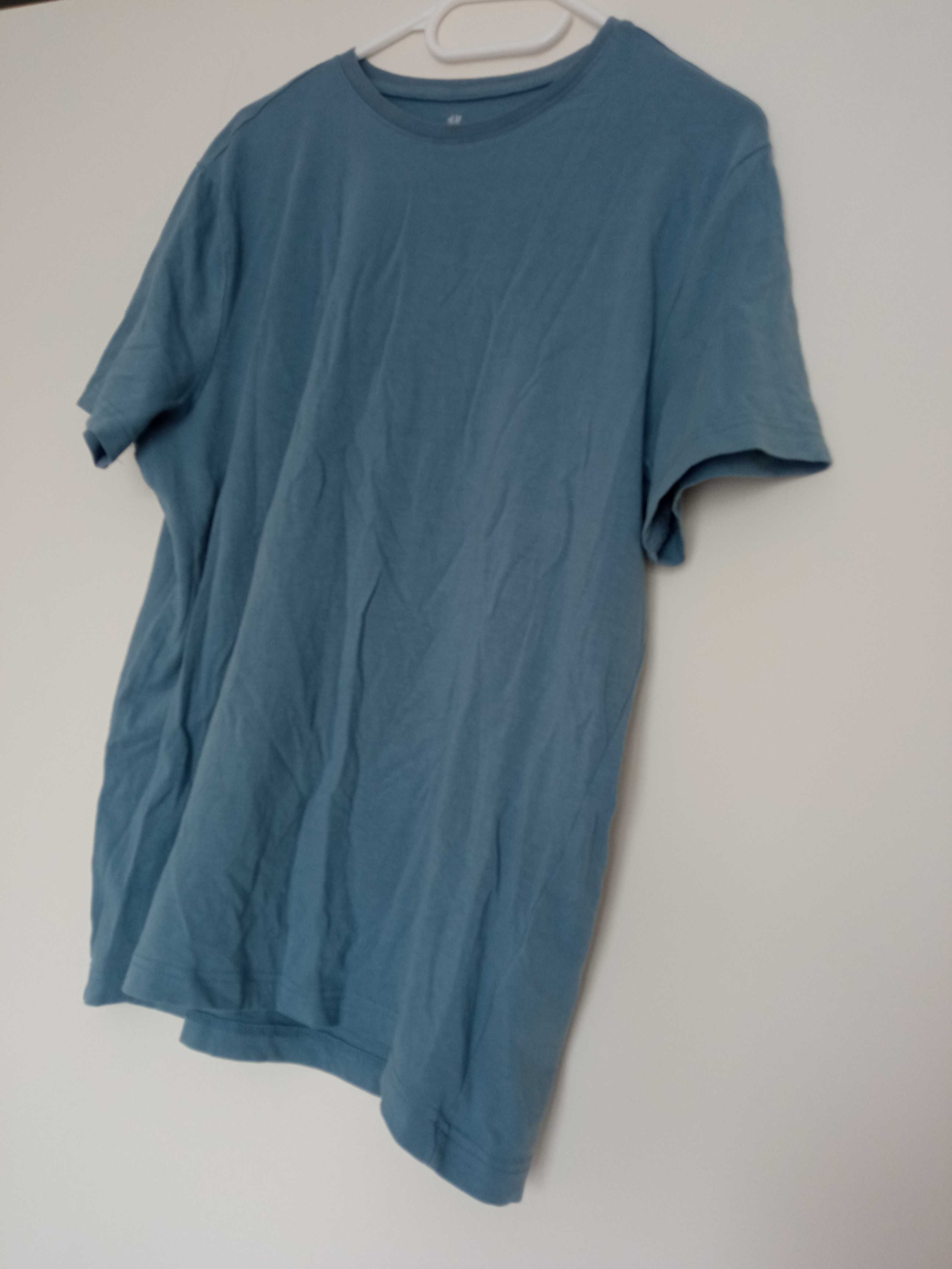 Męska koszulka z krótkim rękawem T-shirt niebieska H&M Slim fit M