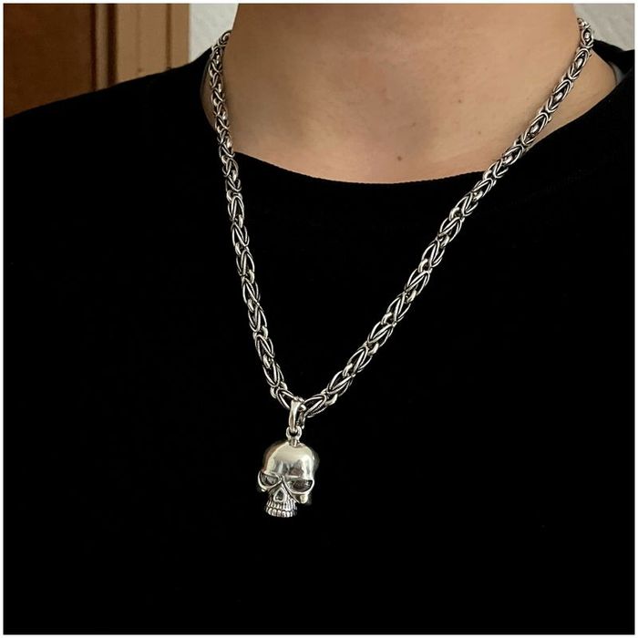 Unikatowy Srebrny Łańcuszek Grecki Wzór Bizantyjski + Zawieszka Czacha