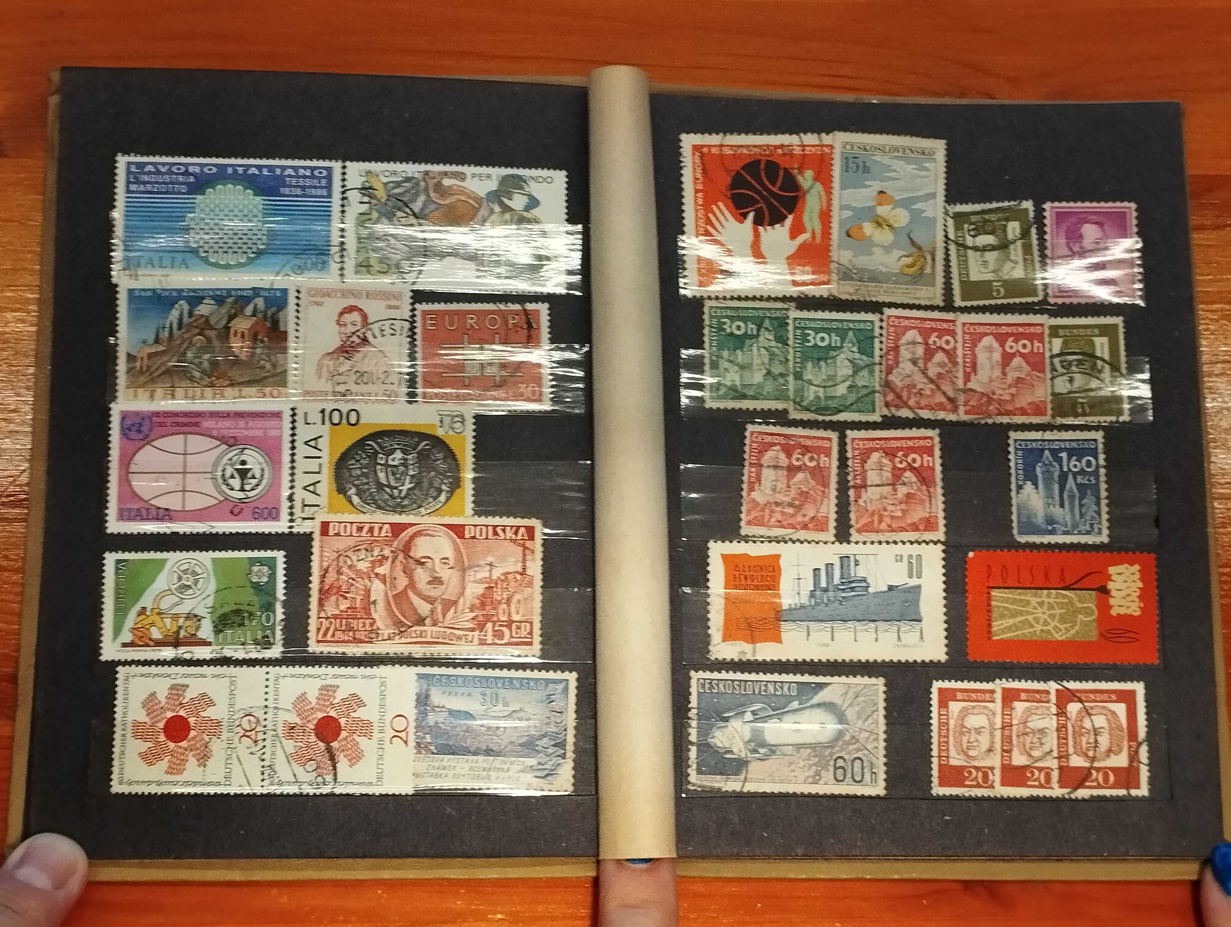 Klaser ze znaczkami z Bułgarii, Czechosłowacji, Włoch, Niemiec, Polski