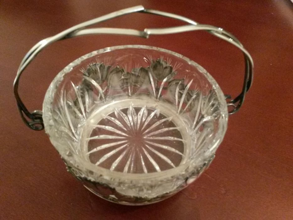 cukiernica posrebrzana tulipany stara oryginalny kryształowy środek