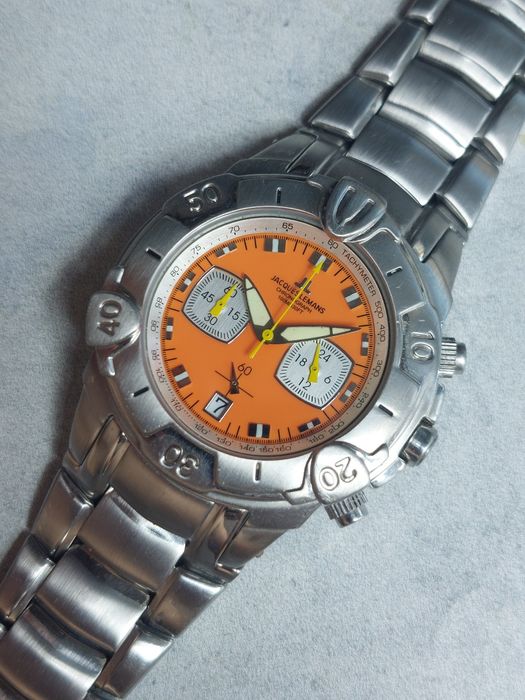 Jacques Lemans Panda Chronograph Rally Orange Pomarańczowy Bransoleta