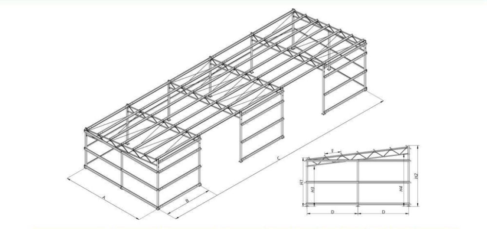 Konstrukcja Stalowa Jednospadowa Wiata Garaż 6x12  , 6m