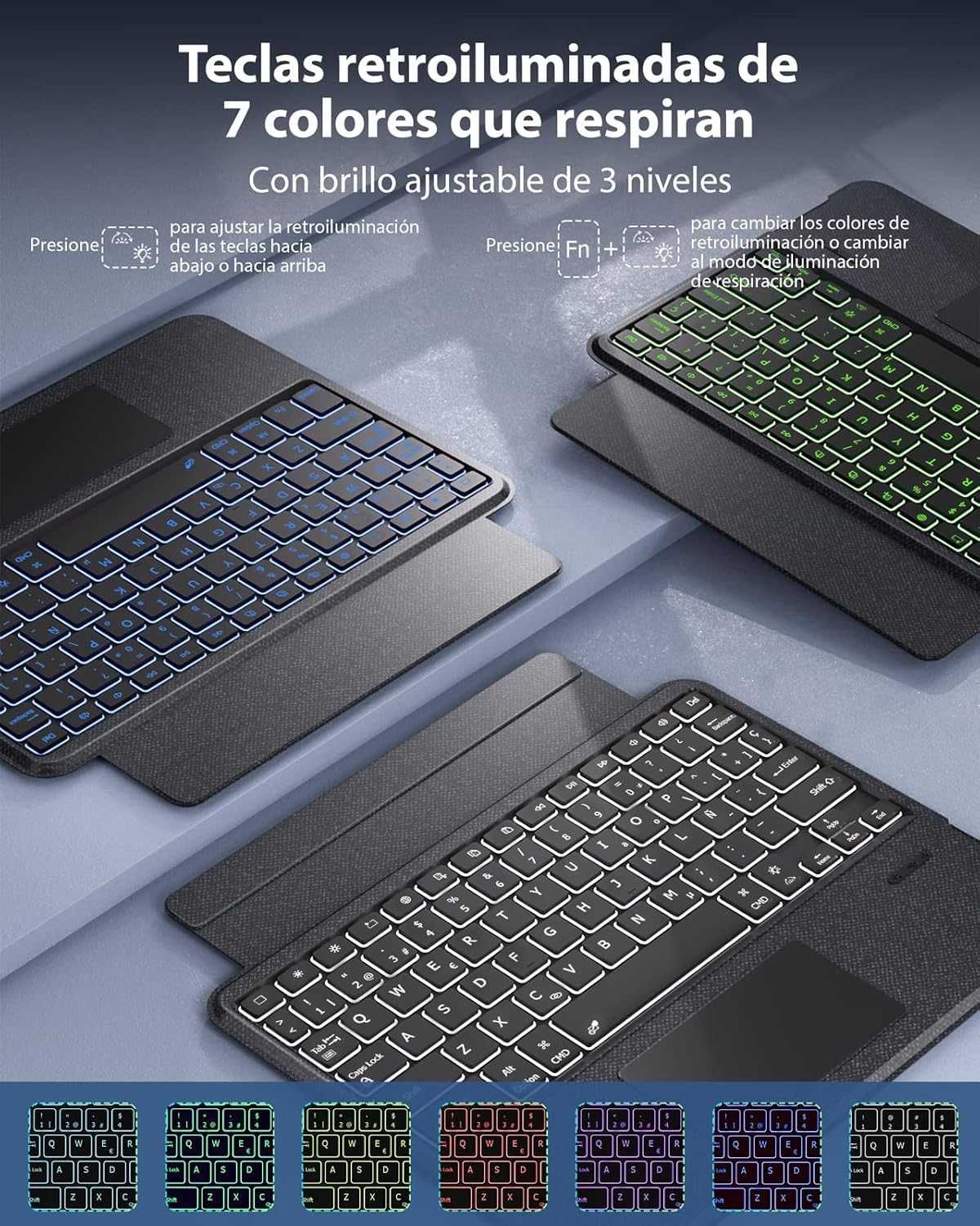 Doohoeek etui klawiatura LED RGB iPad 10.2" iPad 9/8/7 Air 3 Pro 10.5"