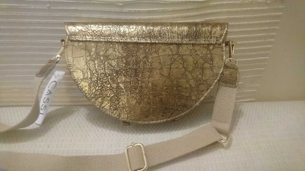 Nowa torebka CASSI włoska skórzana złota listonoszka