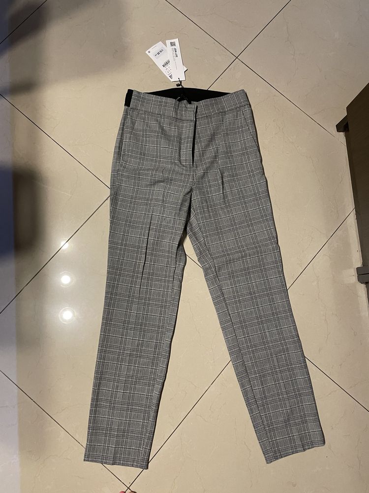 Nowe spodnie w kratke krate szare Zara eleganckie 36 S r