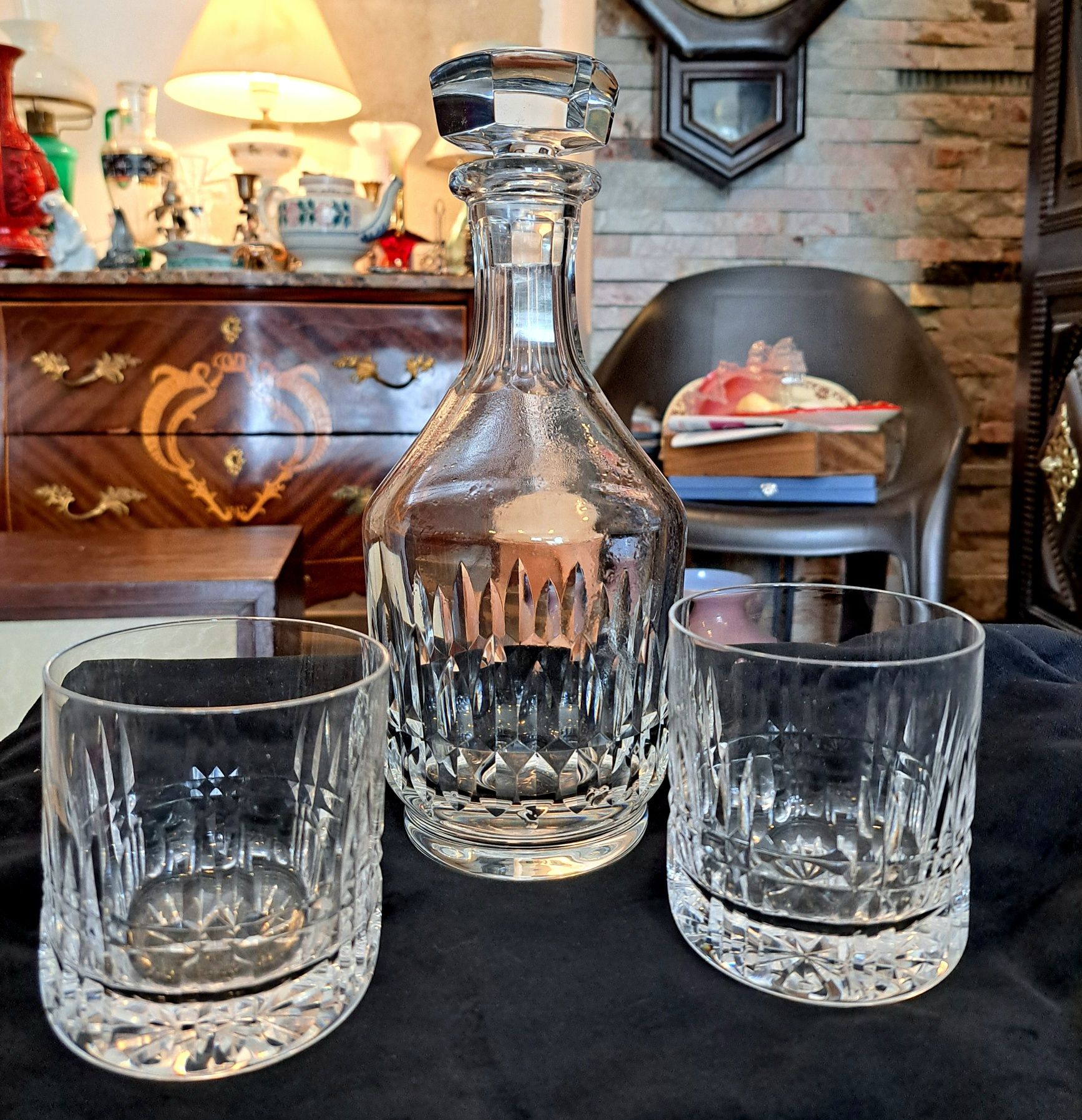 Garrafa de cristal Bacarrat com dois copos