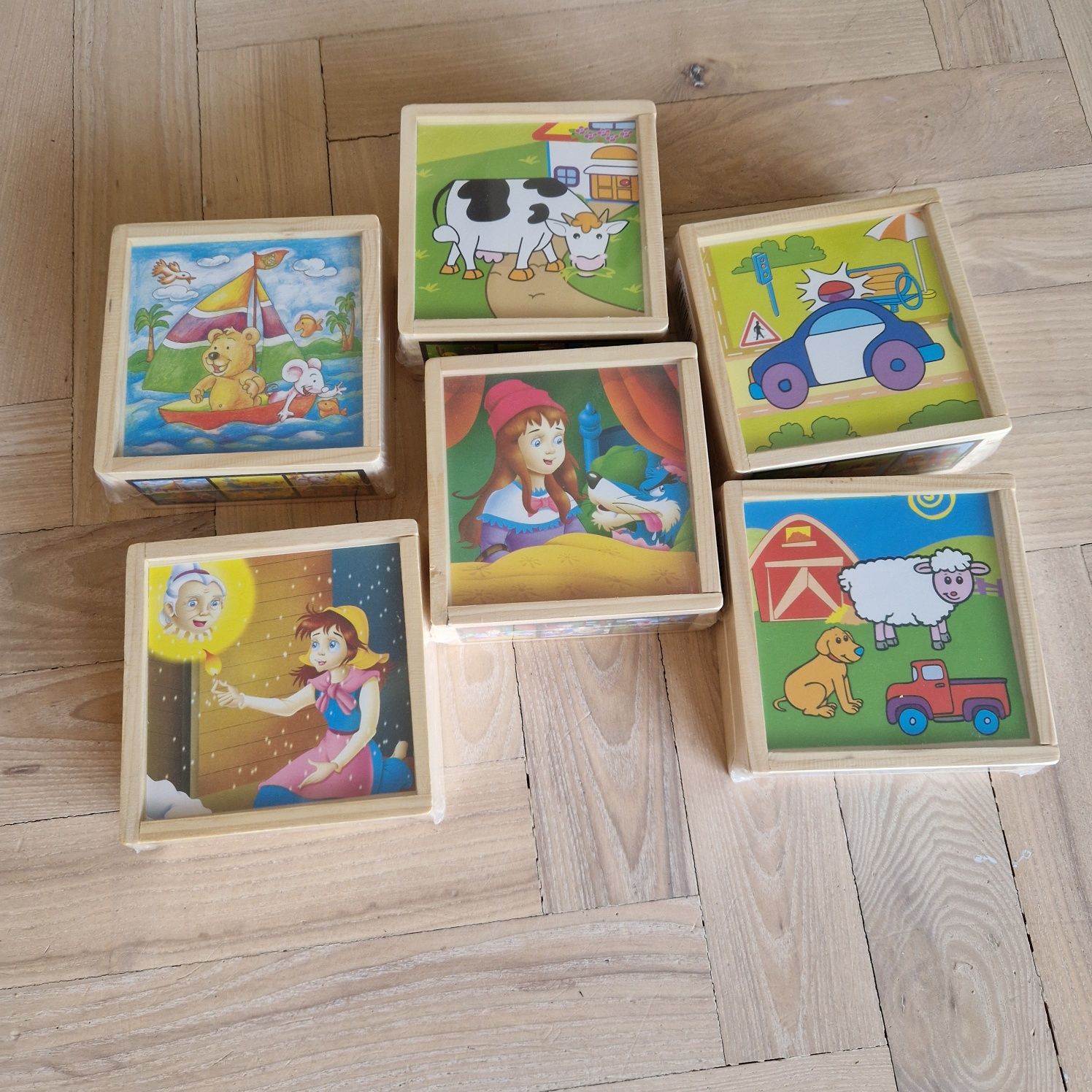 Klocki drewniane puzzle nowe zafoliowane