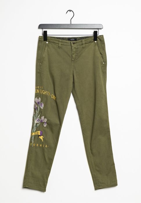 Guess spodnie materialowe chinos chinosy z haftem haftowane khaki s 36