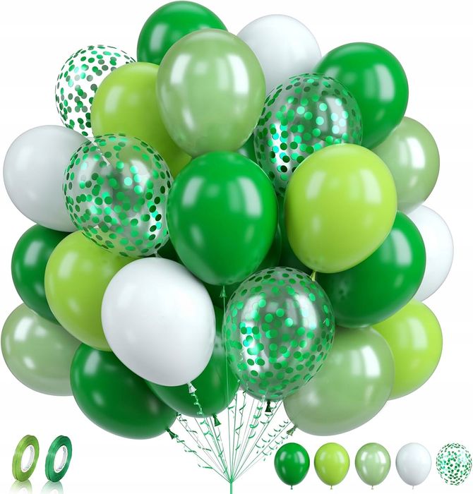 Balony Dekoracja Świąteczna Uniwersalna 30Cm Zielone Z Konfetti 60Szt