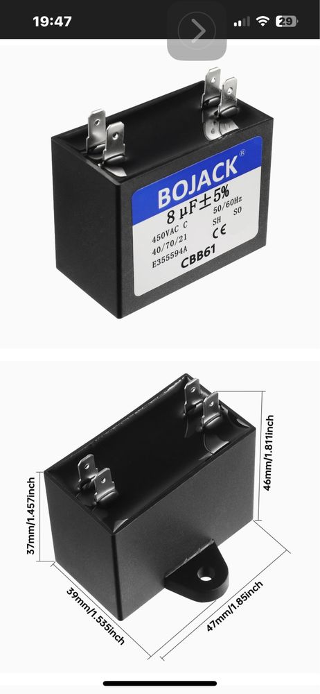 Kondensator firmy BOJACK CBB61