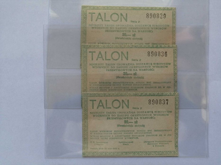Talon PRL 10zł, 20 zł Pamiątki PRL-u