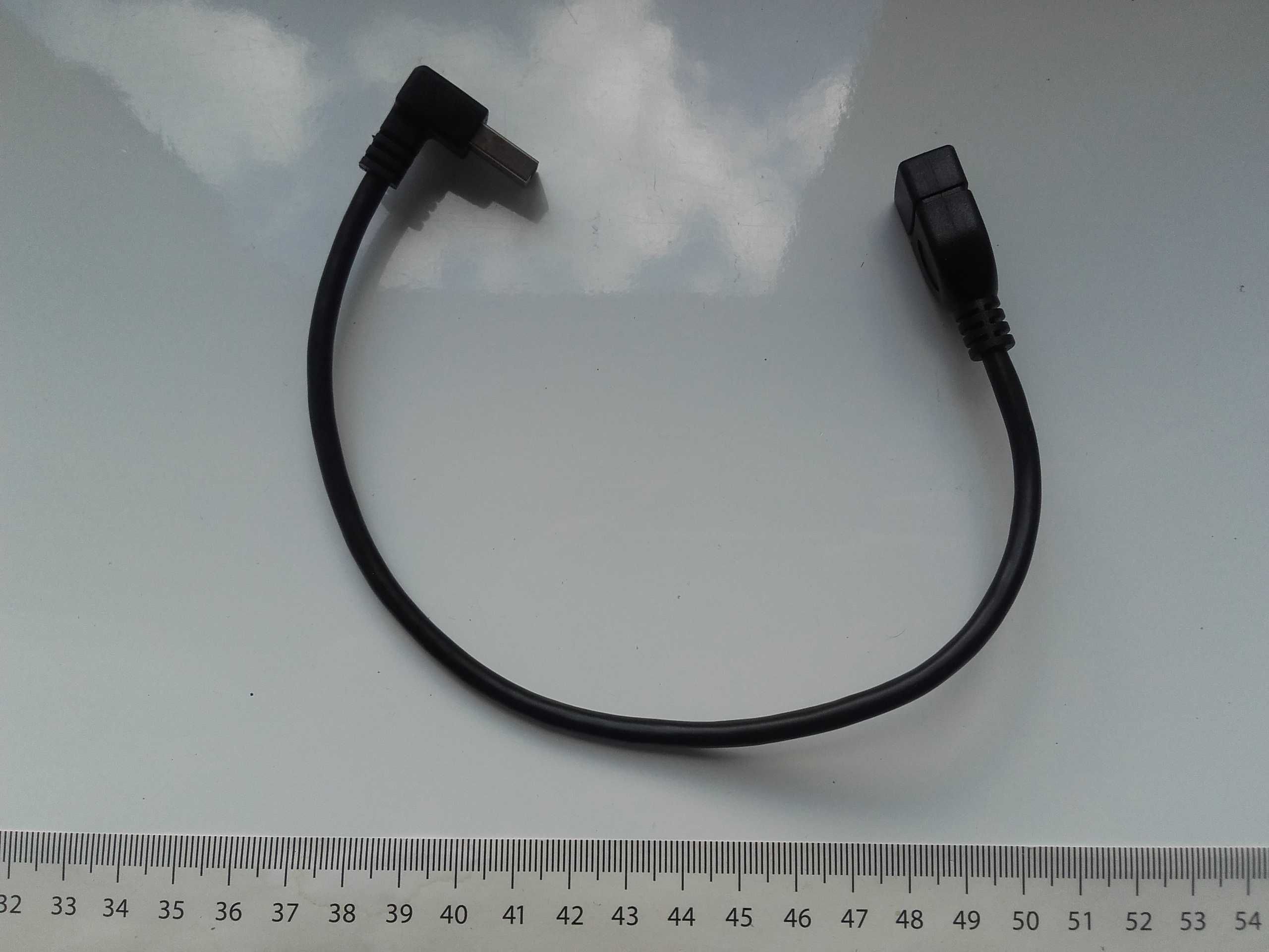 Przedłużacz USB kątowy w dół, 90stopni, czarny, nowy 30cm