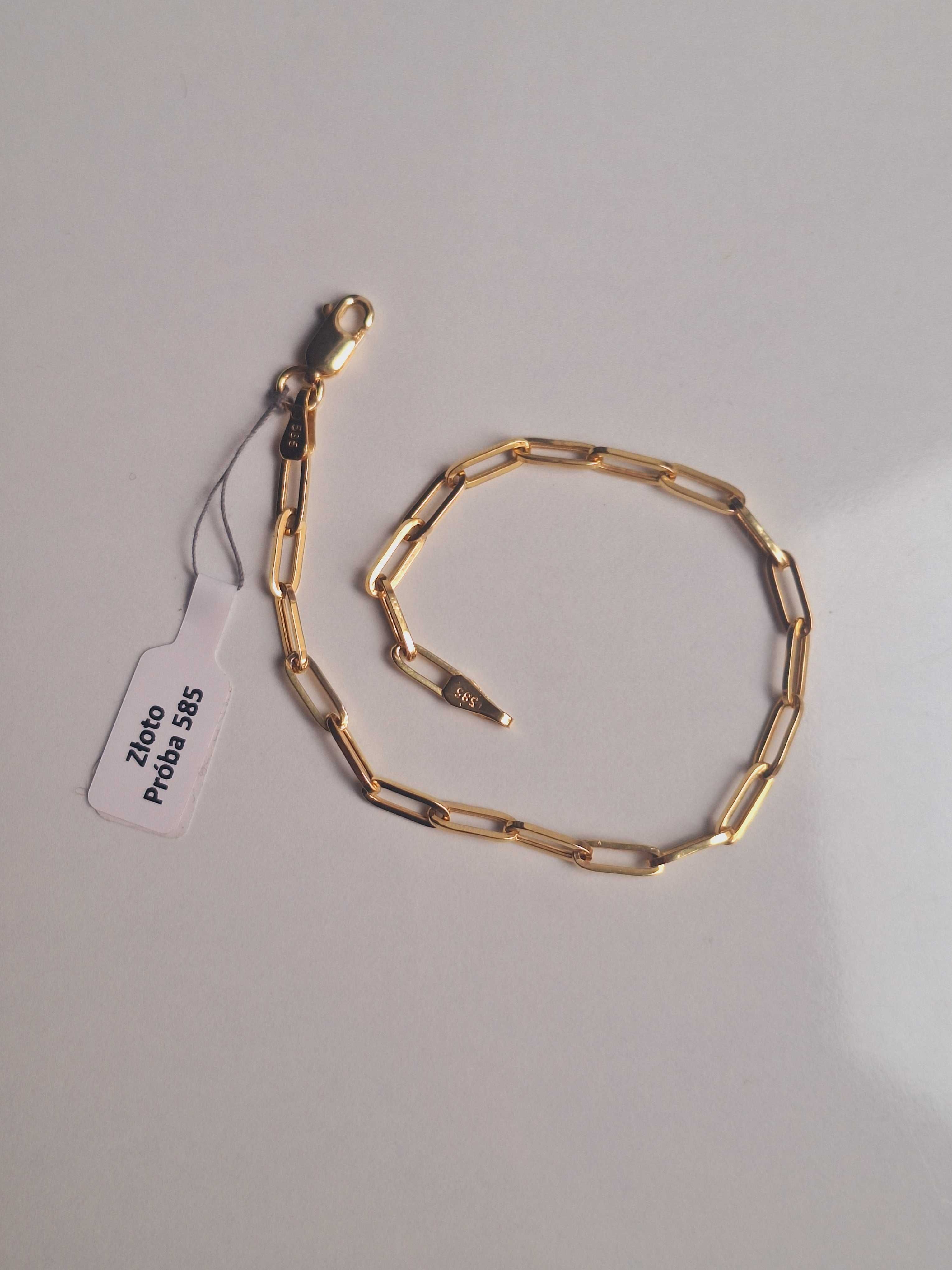 Złota bransoletka do charmsóŵ/ 585,14K/ splot spinacz/ duża agrafka