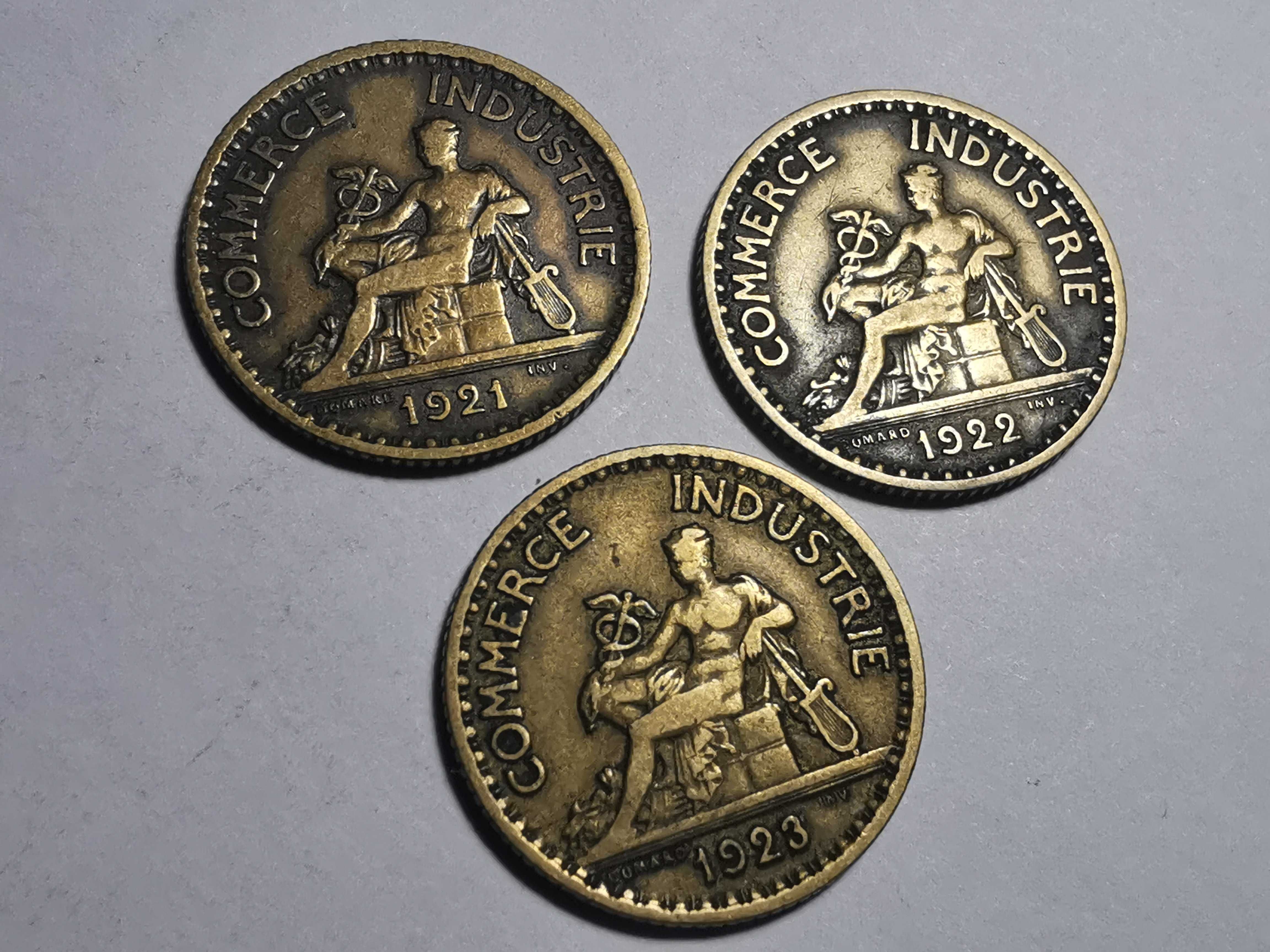 3x 1 frank 1921-23r. Chambres de Commerce - Francja, bardzo ładne!