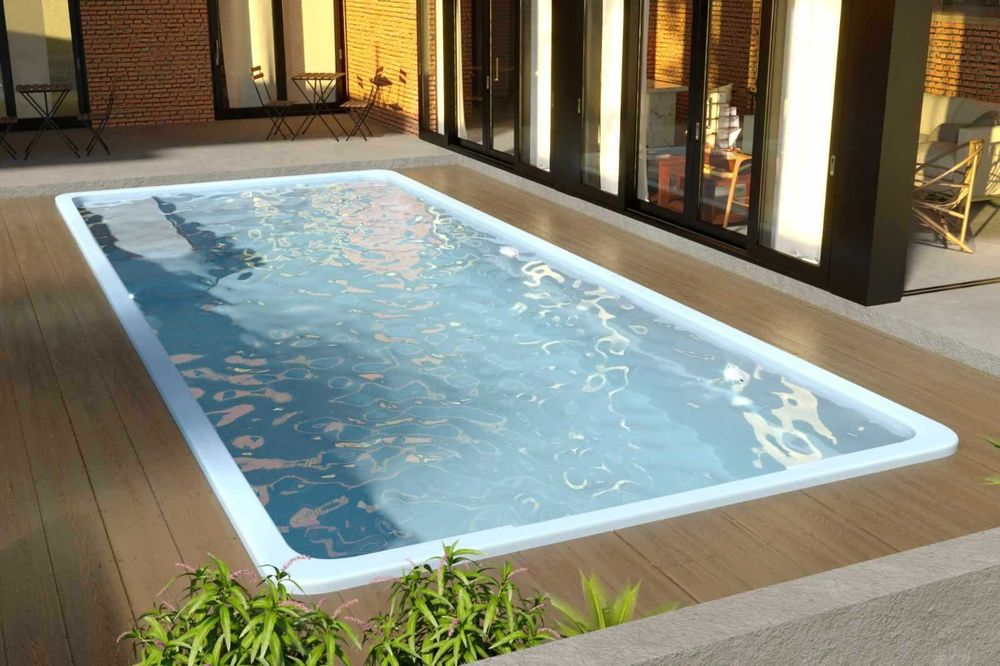 Basen poliestrowy basen ogrodowy wkopany oświetlenie LED 850x365x150