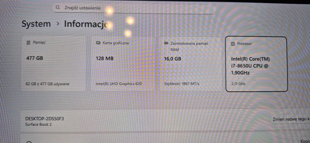 SurfaceBook 2 13 3K dotykowy i7-8650 .16GB RAM 512SSD Win 11 pro