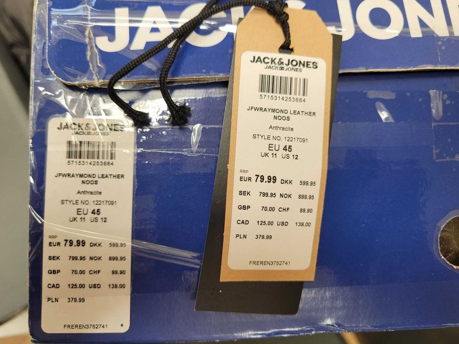 Jack & Jones półbuty skórzane model 1221/7091 rozmiar 45 ( jak 44 )
