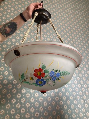 Przedwojenna ampla art deco kwiaty lampa kuchenna stara wisząca plafon