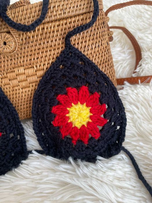Bikini crop top góra od stroju kąpielowego kwiat szydełko boho S 36 M