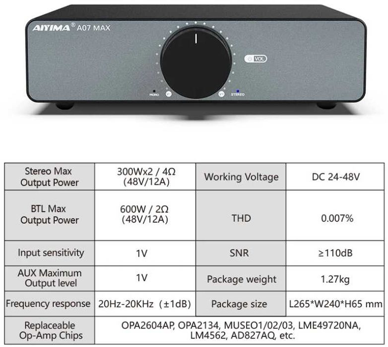 Amplificador AIYIMA A07 MAX 2x300W