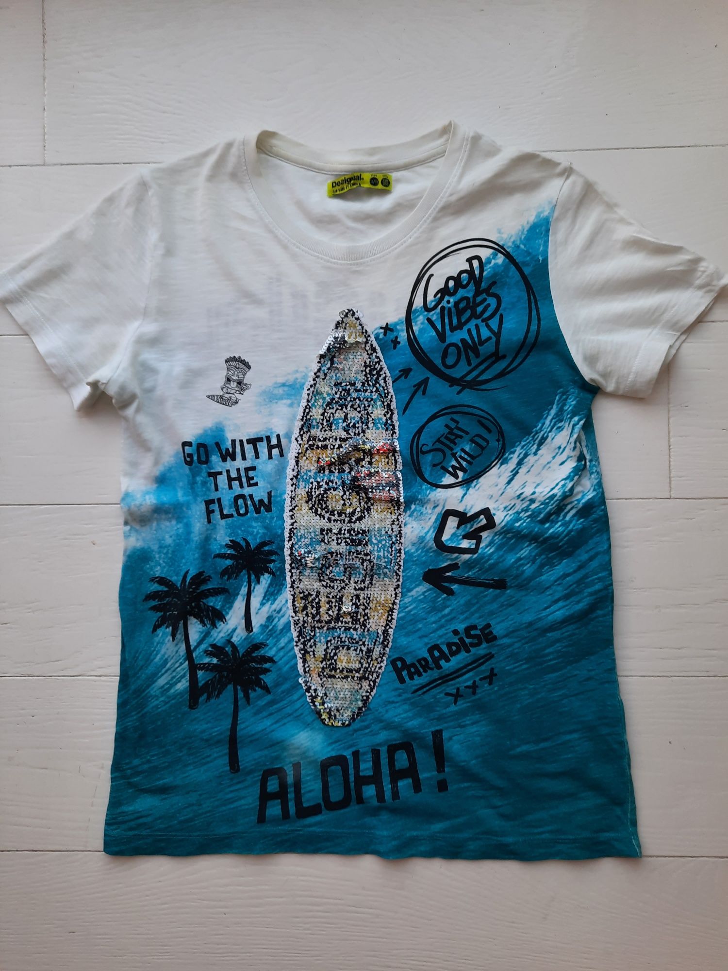 Desigual koszulka 11-12 lat, 146-152 cm surfing cekiny